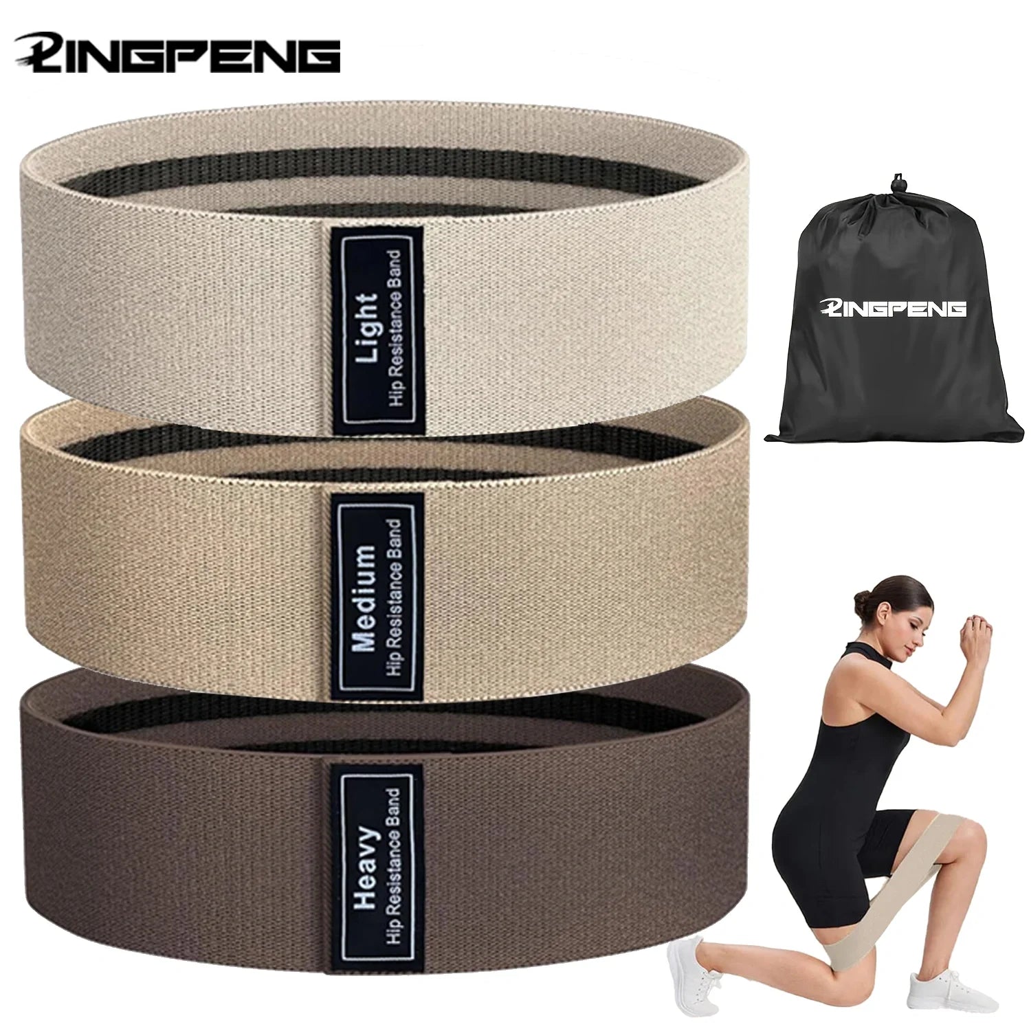 LINGPENG | Bandas de Resistencia Glúteos y Piernas | Set 3 Niveles, Tela Antideslizante, Yoga Gym