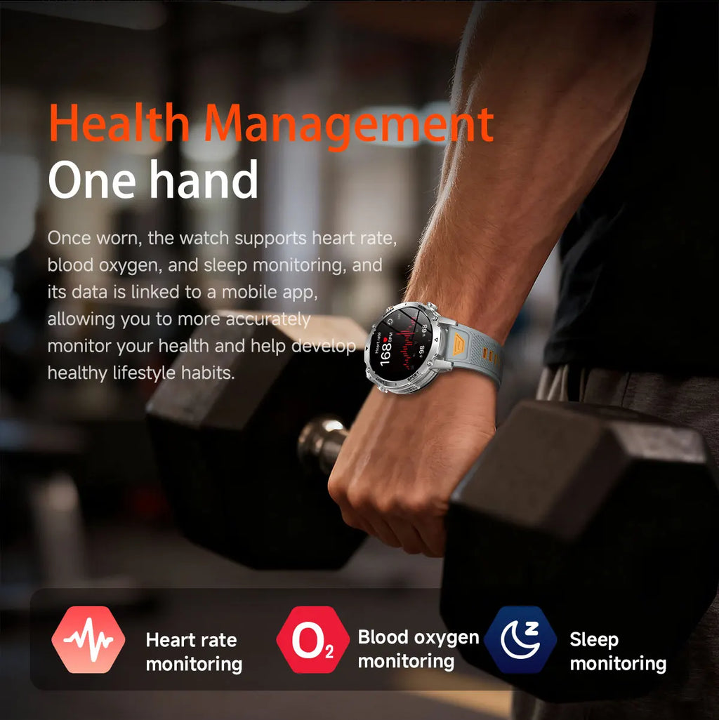 Flttoltn AK106 | Smartwatch Militar 1400mAh | AMOLED 1.7", IP69K, Linterna LED, 100+ Deportes