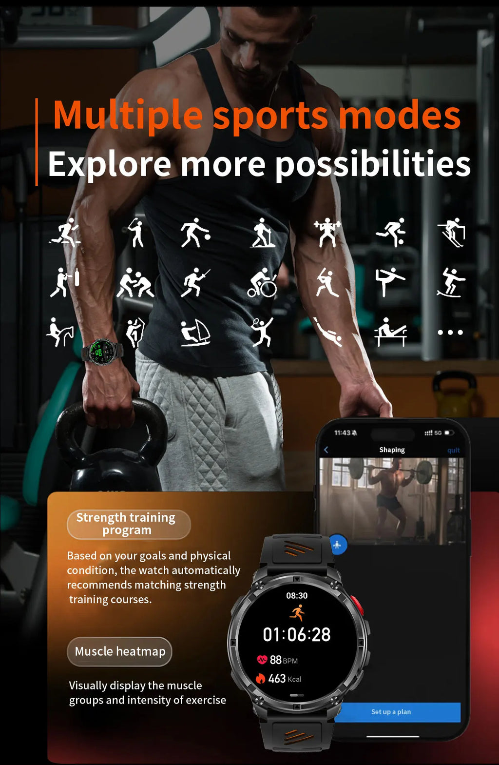 T-REX 3 | Smartwatch Militar 1100mAh | AMOLED 1.7", 10ATM, GPS, 170+ Modos, Linterna LED