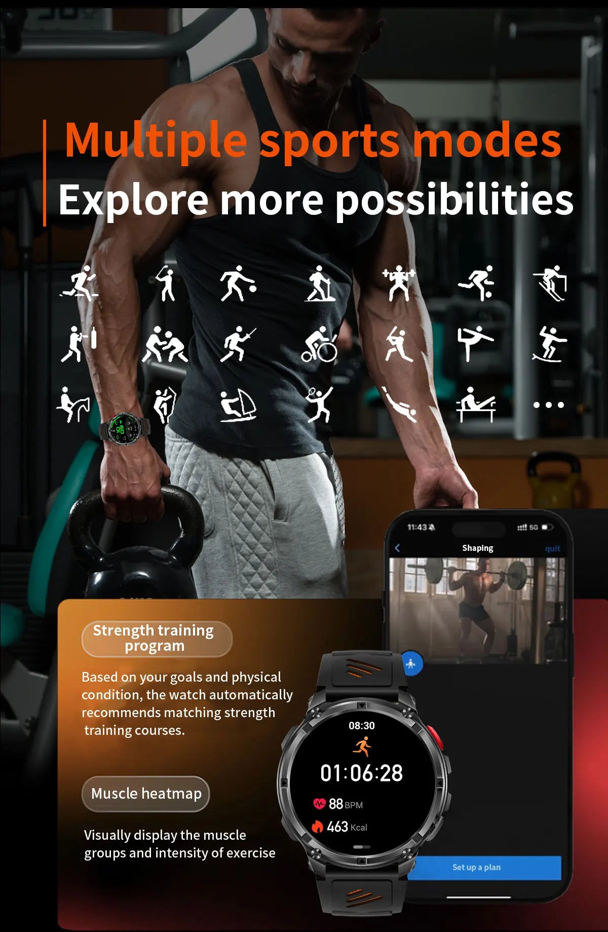 T-REX 3 | Smartwatch Militar 1100mAh | AMOLED 1.7", 10ATM, GPS, 170+ Modos, Linterna LED