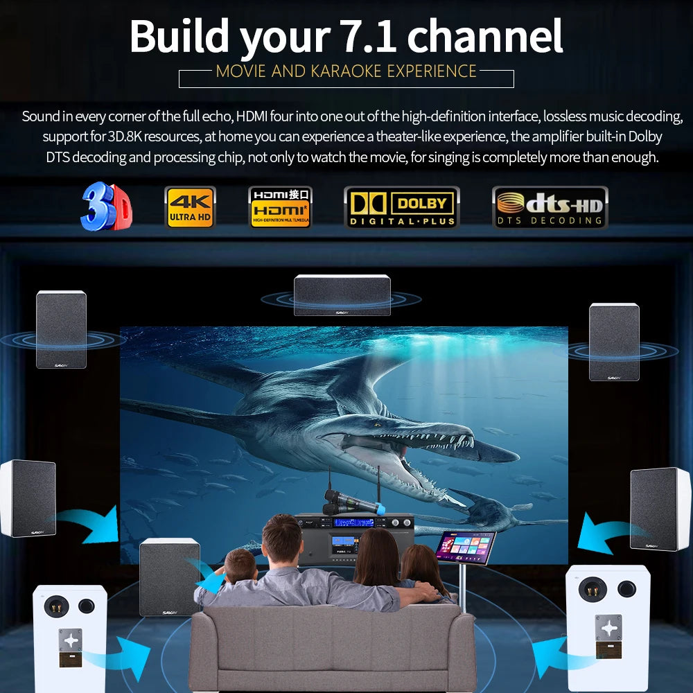 PAHOPE MK-8000 7.1 Home Theater AV Receiver | 8K 3D | DTS Digital HD | Karaoke | 110V & 220V