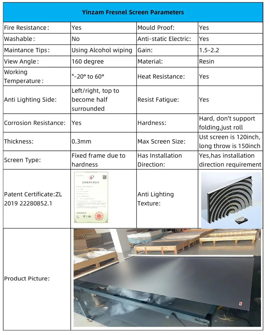 Yinzam Fresnel ALR Screen | 80–120 Inch 16:9 | UST or Long Throw