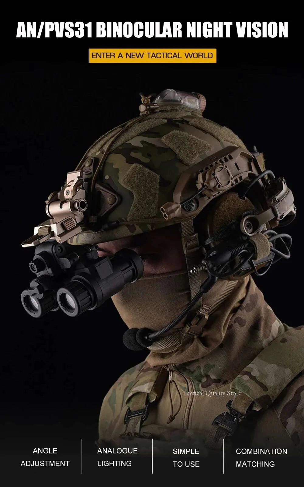 AN/PVS31 Binocular Night Vision Goggles Dummy Model | Airsoft Helmet Prop | Cosplay & Film | BK/TAN