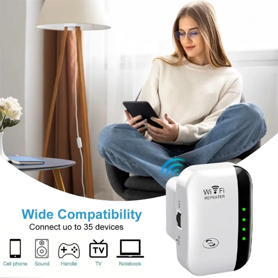 WiFi Repeater 300Mbps – Wireless Signal Amplifier & Range Extender | EU & US Plug