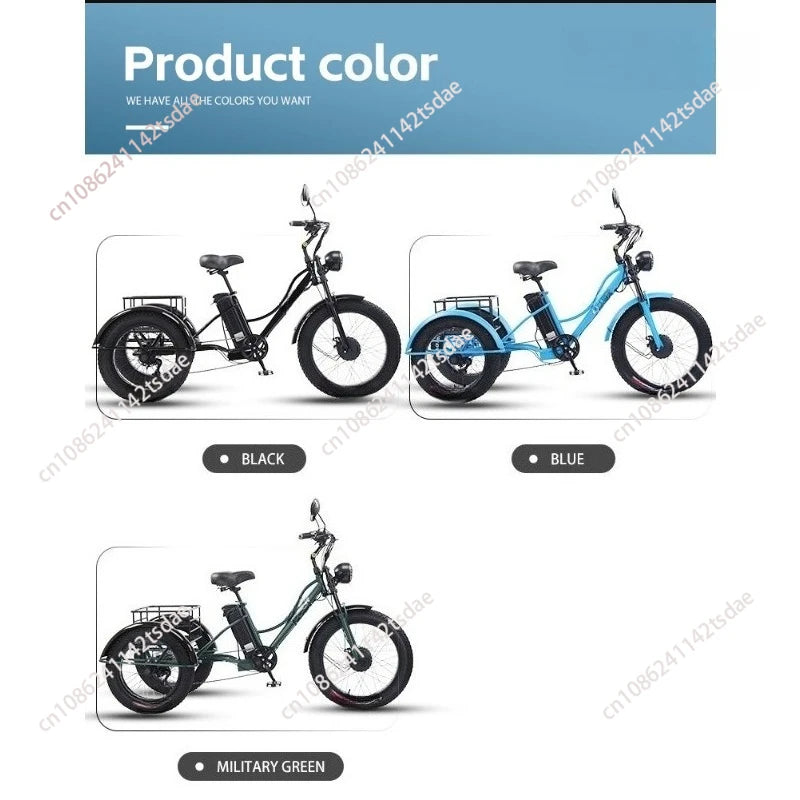Triciclo Eléctrico 750W | 3 Ruedas | 48V 15Ah Extraíble | 2 Asientos | Todo Terreno | Adultos y Mayores | E-Tricycle
