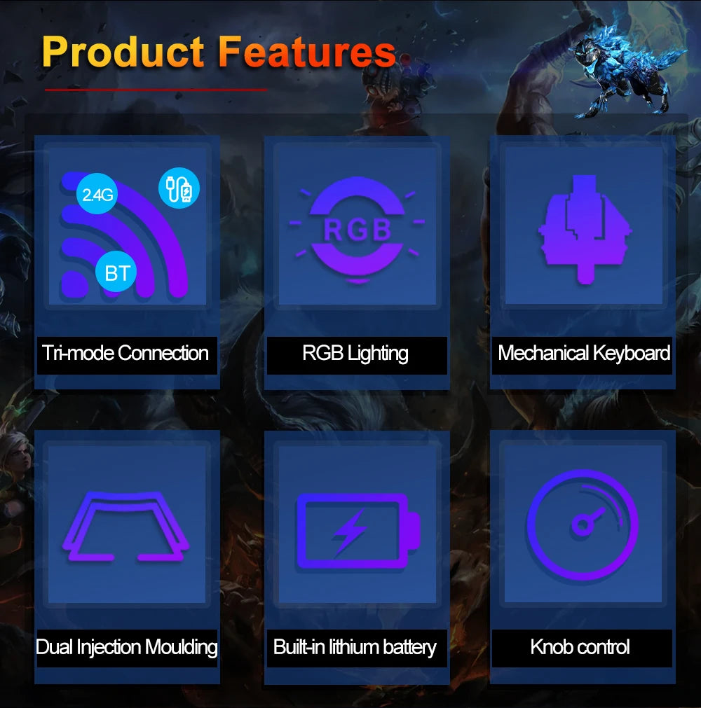 Teclado Mecánico Gaming Redragon K688 PRO | 98 Teclas | Bluetooth 5.0 + 2.4GHz + USB | Gasket | Hot-Swap | RGB | Redragon K688 PRO 98-Key Mechanical Gaming Keyboard BT 5.0 2.4GHz USB Gasket Hot-Swap RGB