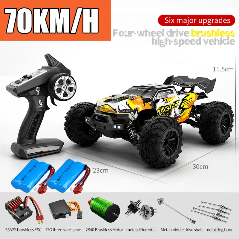 RC Monster Truck 4WD Brushless — 75km/h Off-Road 1/16 Scale | LED Headlights & Metal Parts