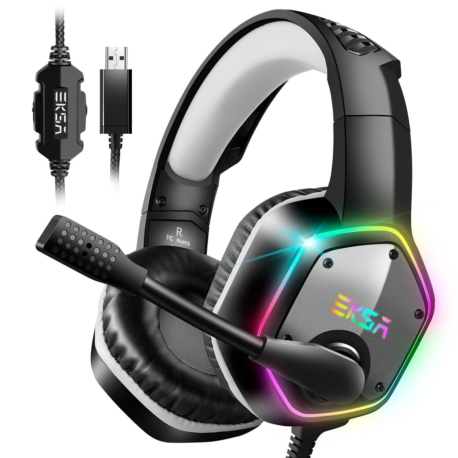 Audífonos Gaming EKSA E1000 | 7.1 Surround | USB | RGB | Micrófono Cancelación de Ruido | PC/PS4/PS5 | EKSA E1000 Gaming Headset 7.1 Surround USB RGB Noise Cancelling Mic