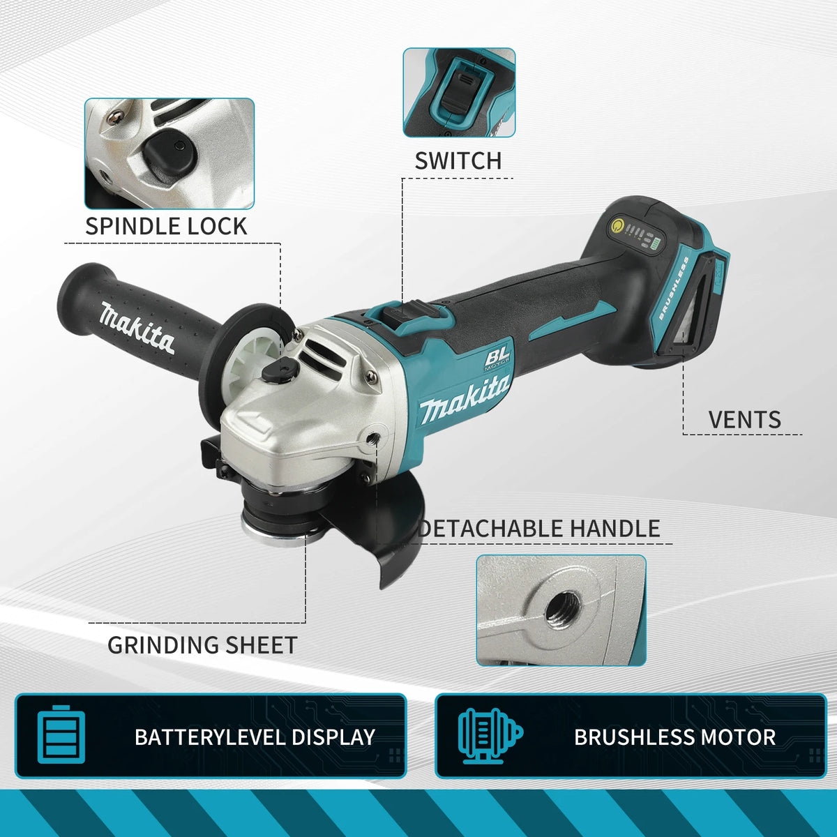 Makita DGA504 | 18V Brushless Angle Grinder | Bare Tool