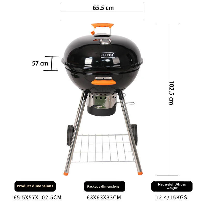 Charcoal BBQ Grill | Wheels & Storage Shelves | Outdoor Cooking
