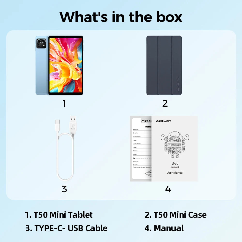 Tablet Teclast T50 Mini 8.7" | Android 15 | 20GB RAM + 128GB | 4G LTE | 120Hz | G99 Octa-Core | GPS | Con Funda