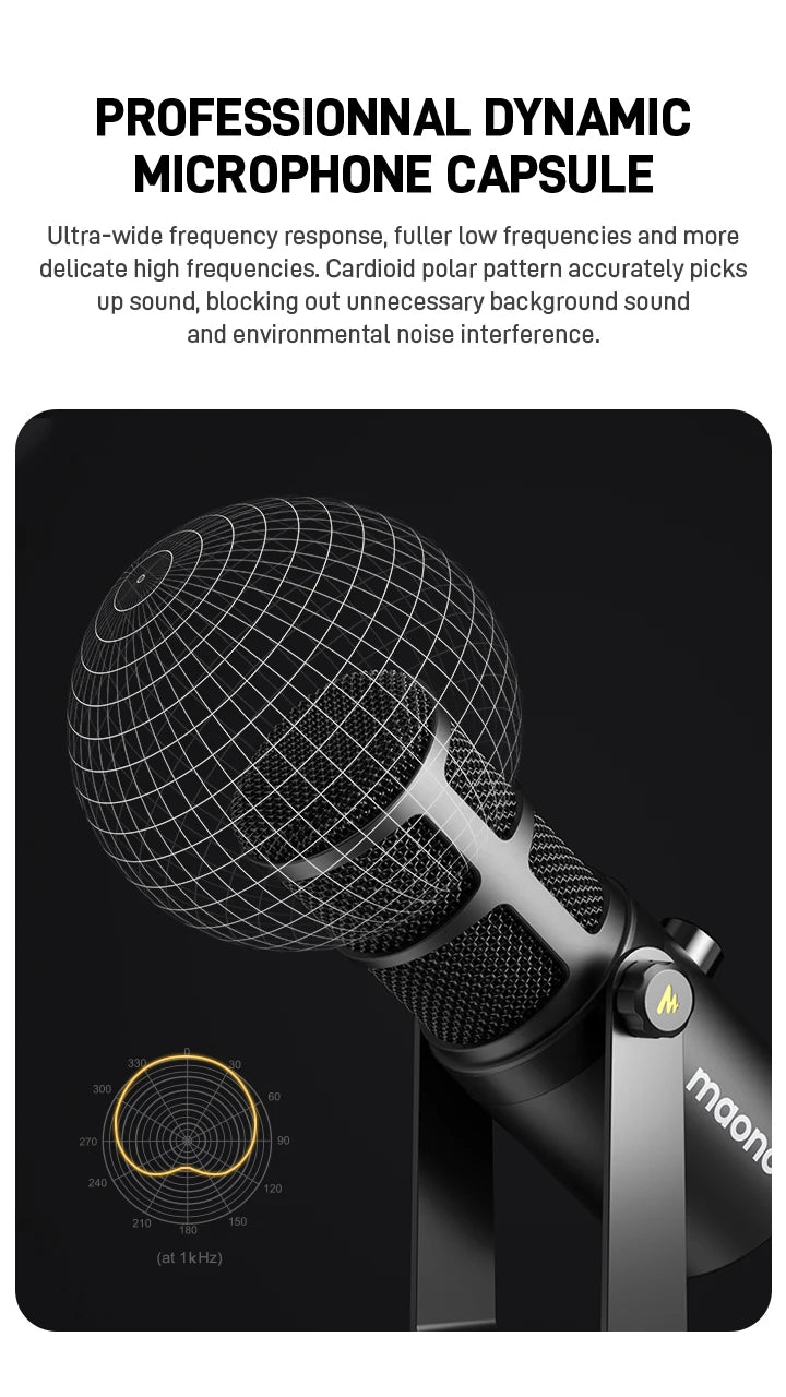 MAONO PD400X USB/XLR Dynamic Microphone | Large Diaphragm | Cardioid | 24-bit | Podcast & Streaming