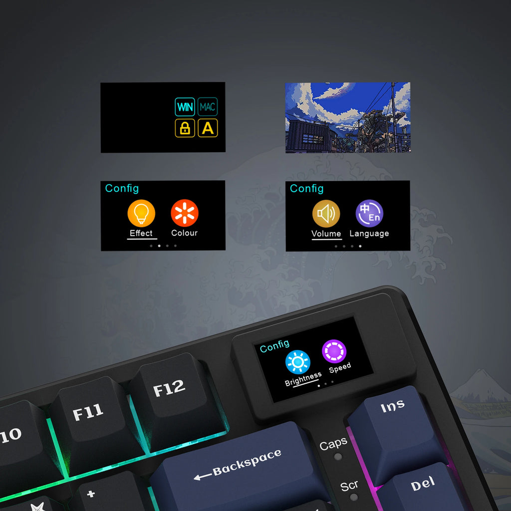 Teclado Mecánico Gaming Womier 75% | OLED | Gasket | Hot-Swap | PBT Pudding RGB | PC/Mac | Womier 75% Mechanical Gaming Keyboard OLED Gasket Hot-Swap PBT Pudding RGB