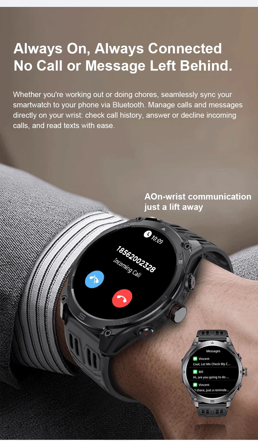 Smartwatch Militar GPS 2025 | AMOLED 1.75" | Batería 1000mAh | Linterna LED | Brújula | Barómetro