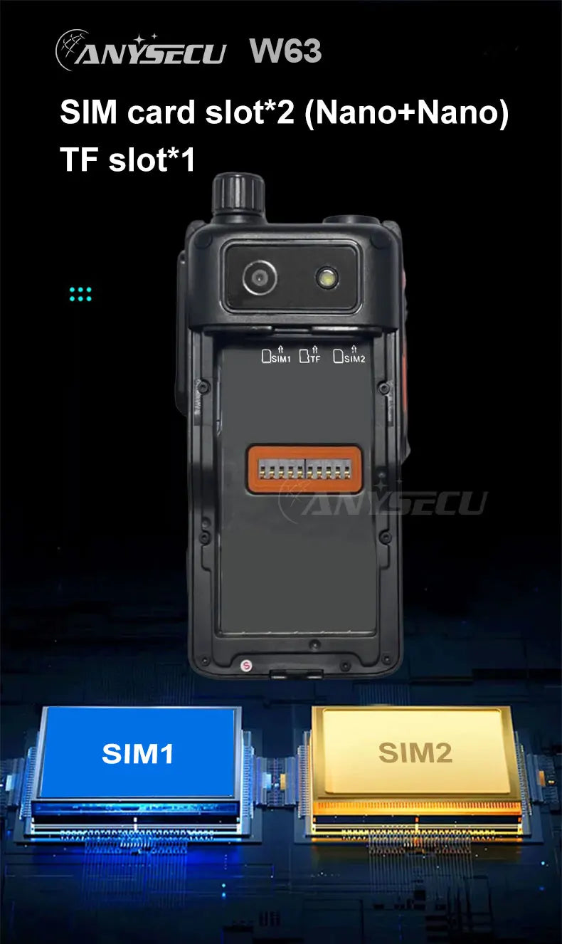 ANYSECU W63 | Walkie Talkie 4G PTT IP68 NFC GPS | Zello RealPTT Android