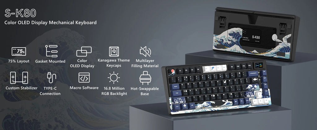 Teclado Mecánico Gaming Womier 75% | OLED | Gasket | Hot-Swap | PBT Pudding RGB | PC/Mac | Womier 75% Mechanical Gaming Keyboard OLED Gasket Hot-Swap PBT Pudding RGB