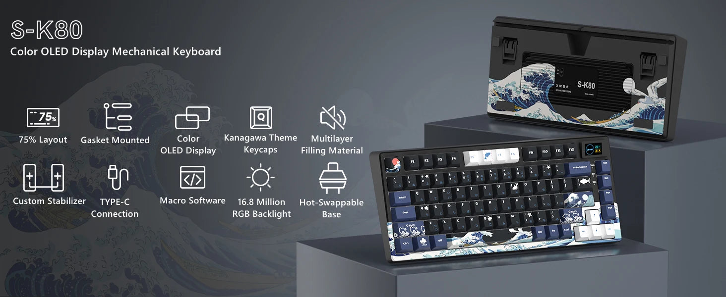 Teclado Mecánico Gaming Womier 75% | OLED | Gasket | Hot-Swap | PBT Pudding RGB | PC/Mac | Womier 75% Mechanical Gaming Keyboard OLED Gasket Hot-Swap PBT Pudding RGB