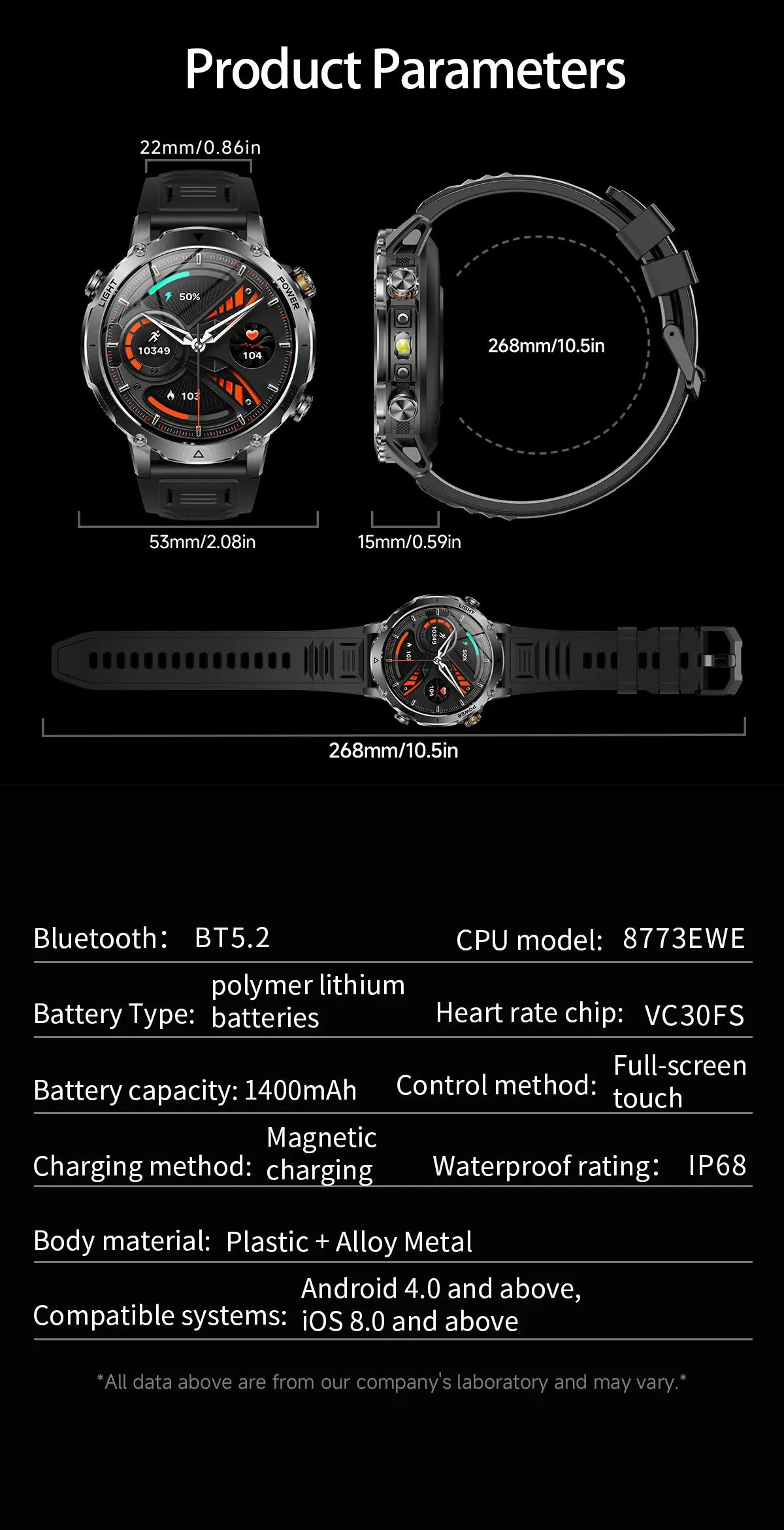 Flttoltn AK106 | Smartwatch Militar 1400mAh | AMOLED 1.7", IP69K, Linterna LED, 100+ Deportes