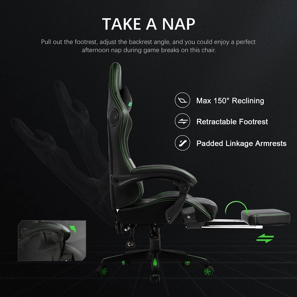 Racing Gaming Chair | Bluetooth Speaker & Footrest | PU Leather