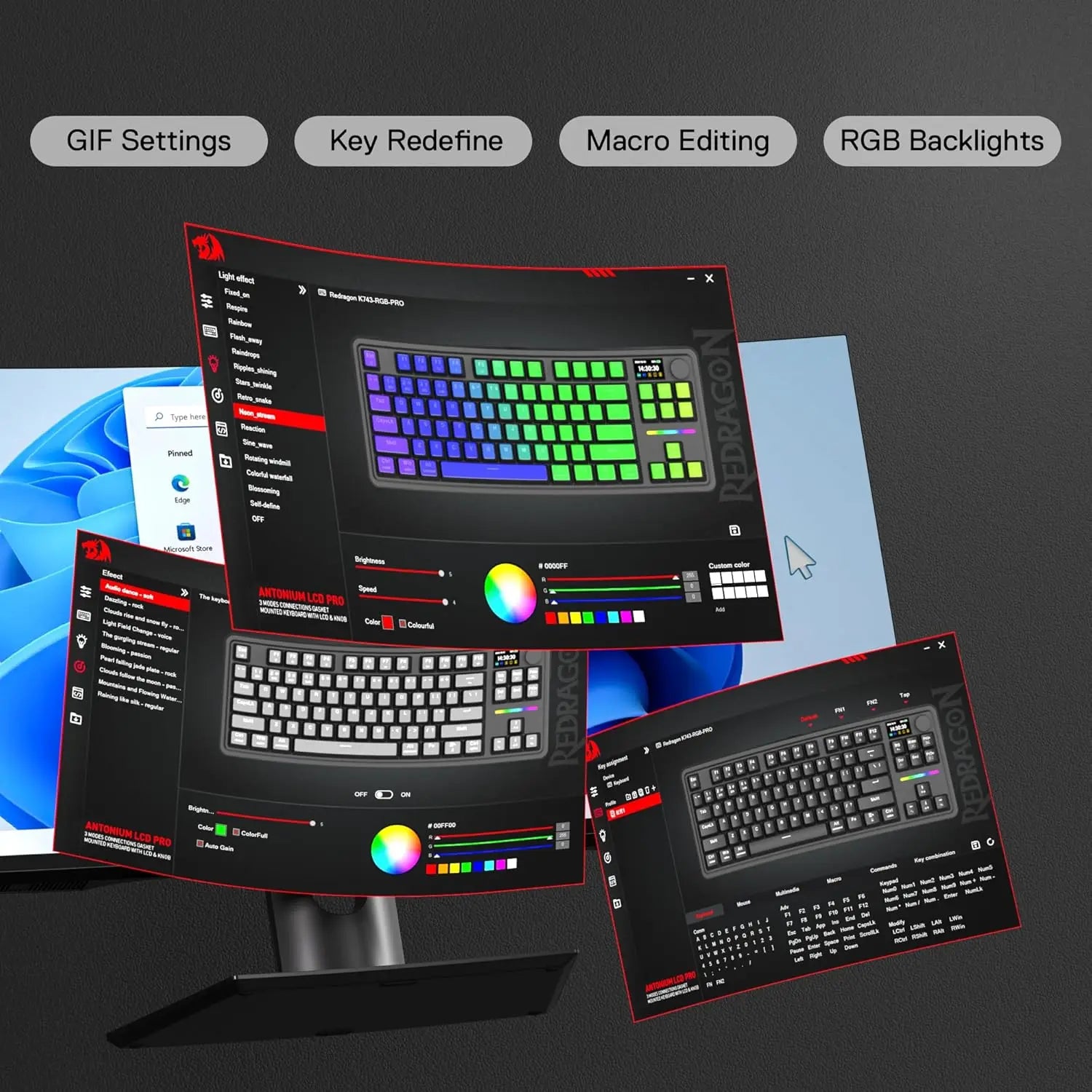Teclado Mecánico Gaming Redragon K743 PRO | 80% TKL | Gasket RGB | Pantalla TFT | 3 Modos | Redragon K743 PRO 80% TKL Gasket Mechanical Gaming Keyboard RGB TFT Screen 3-Mode