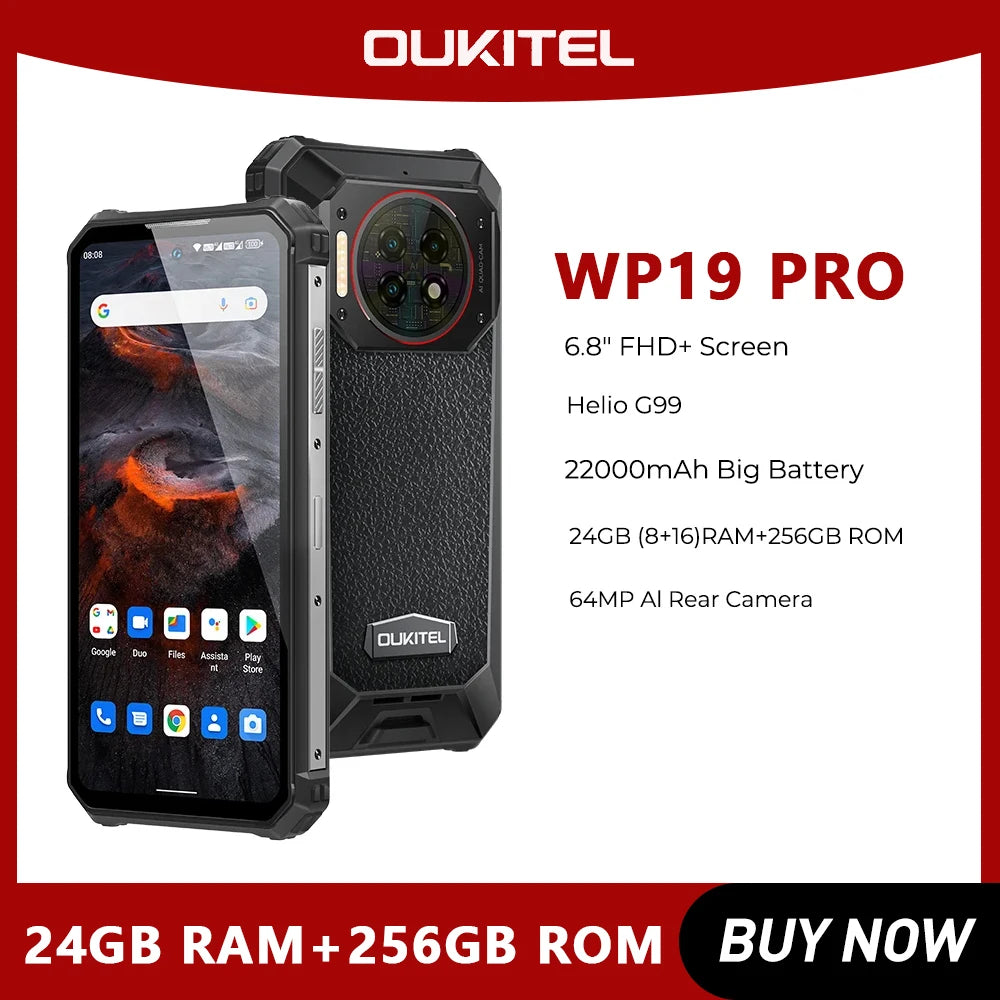 OUKITEL WP19 Pro | Rugged Phone 4G 22000mAh 64MP 120Hz | Helio G99 NFC Android 13