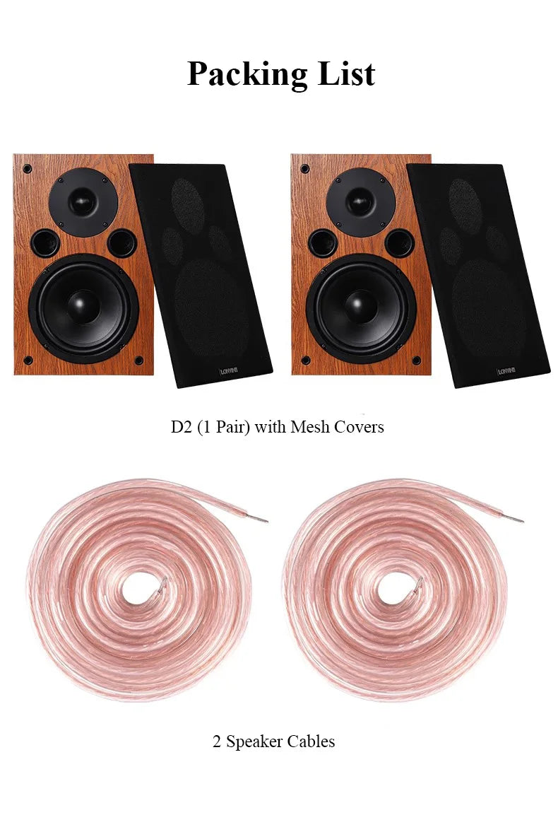 LONVIN D2/D3 | Bocinas Pasivas HIFI 6.5" | 2 Vías, Silk Dome Tweeter, Madera MDF