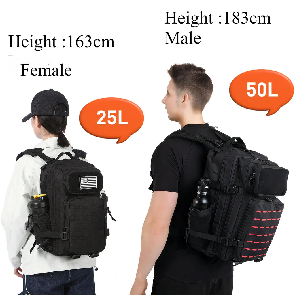 Waterproof Backpack 25L/50L | Gym, Hiking, Travel & Laptop Bag | Dual Bottle Holders | 12 Colors
