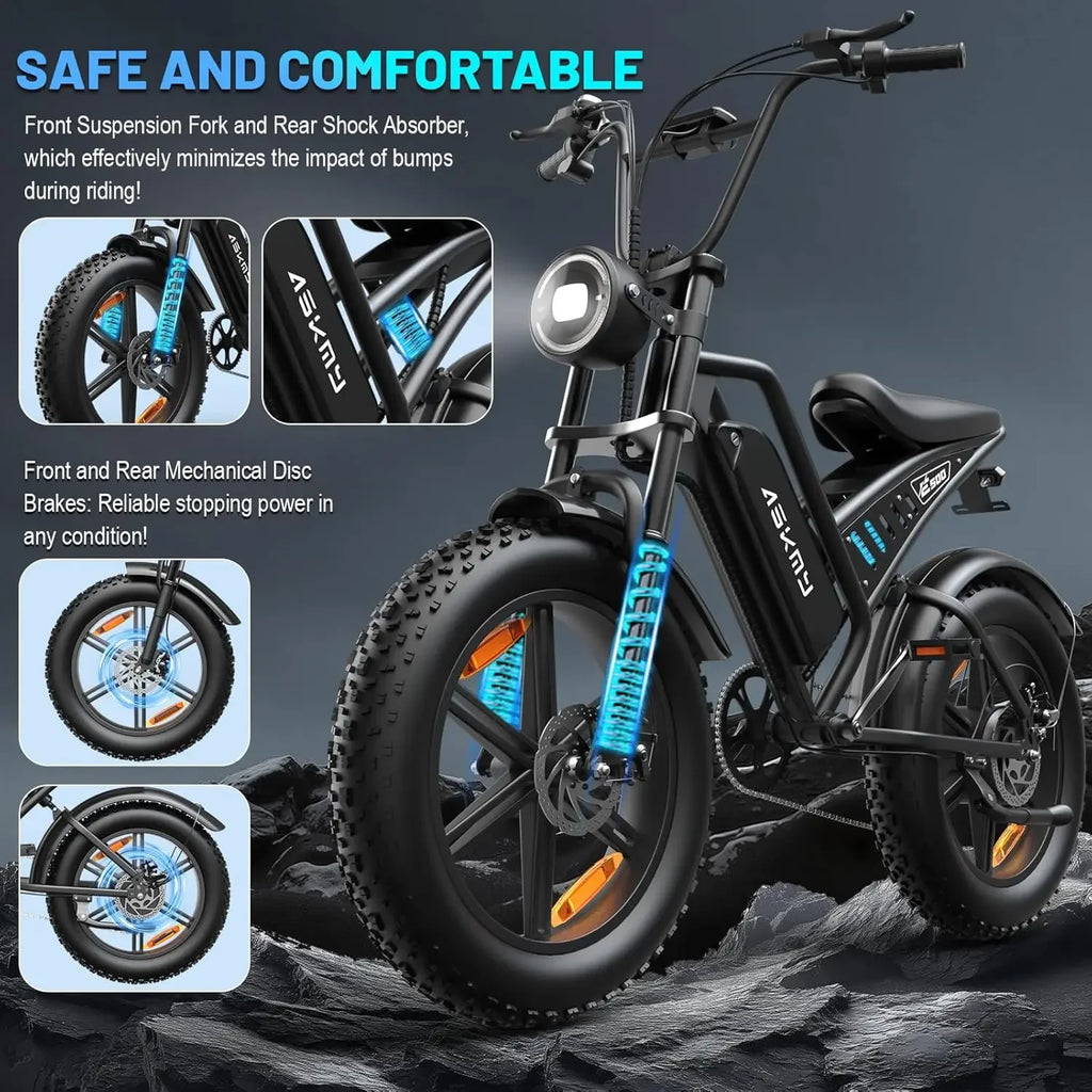 E-MTB Adultos 20" Fat Tire | Motor 1500W Peak | 48V 15Ah Extraíble | 60 Millas PAS | Doble Suspensión | Shimano 7v | UL Certificada