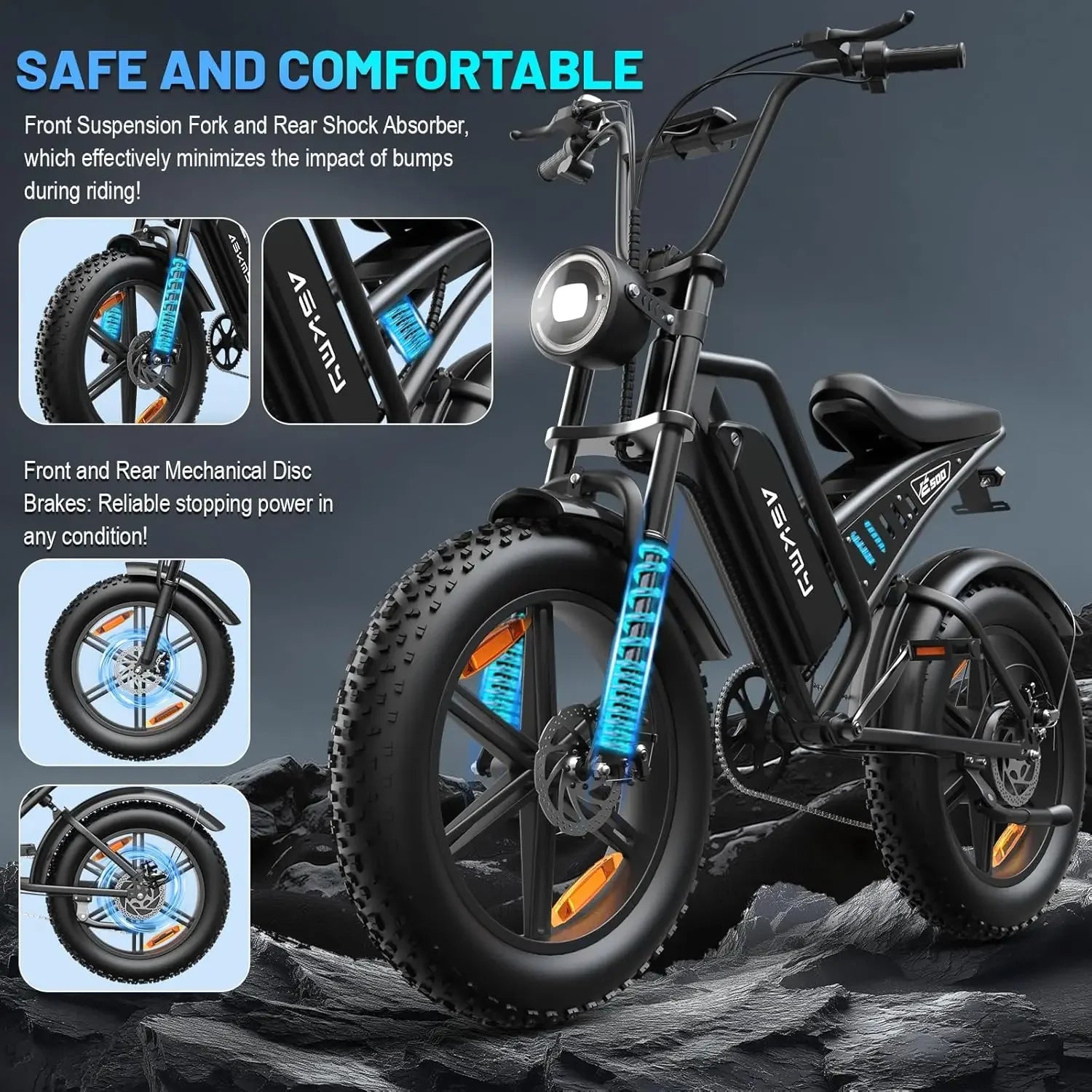 E-MTB Adultos 20" Fat Tire | Motor 1500W Peak | 48V 15Ah Extraíble | 60 Millas PAS | Doble Suspensión | Shimano 7v | UL Certificada