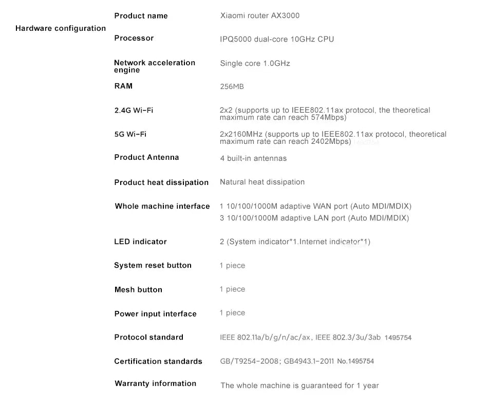Xiaomi Router AX3000 WiFi 6 Gigabit | Mesh | 4 Antenas | 256MB RAM | 128 Dispositivos | MiWiFi