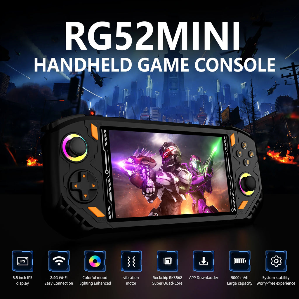Consola Retro Portátil RG52 MINI – EmuELEC, Pantalla 5.5" IPS, WiFi, 18000+ Juegos, Batería 5000mAh
