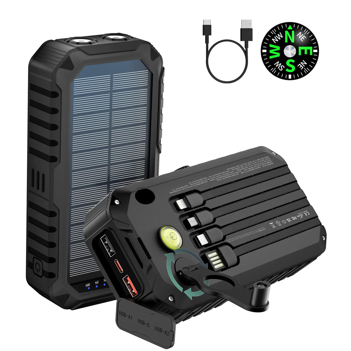 20000mAh Solar Hand-Crank Power Bank | 22.5W