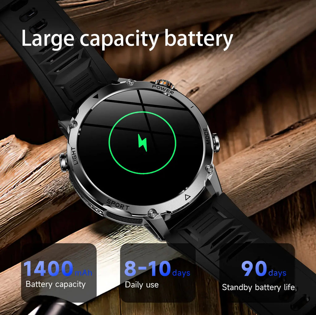 Flttoltn AK106 | Smartwatch Militar 1400mAh | AMOLED 1.7", IP69K, Linterna LED, 100+ Deportes