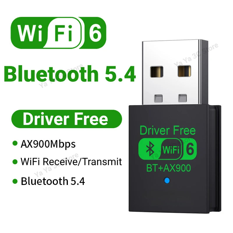 Adaptador USB WiFi + Bluetooth 5.4 900Mbps 2en1 | Doble Banda 2.4G & 5GHz | WiFi 6 | Sin Driver