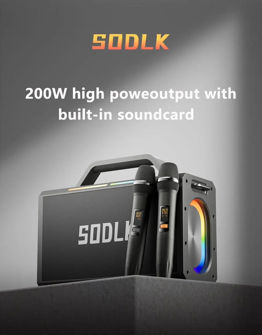 SODLK S1115 | Bocina Bluetooth 200W TWS Karaoke | Batería 24000mAh, RGB, Impermeable