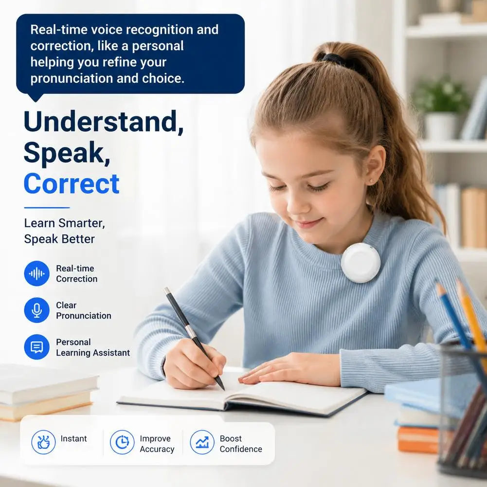 Traductor IA Wearable TS1 | 133 Idiomas | Bluetooth 5.4 | Tutor de Idiomas en Tiempo Real | Altavoz Portátil | Viajes y Aprendizaje