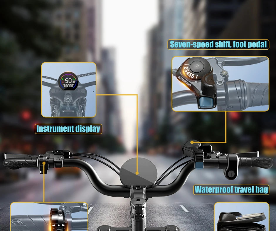 QS7 E-Bike 1500W Motor Brushless | 48V 20/35/60Ah | 55km/h | Todo Terreno | Shimano 7v | Garantía 1 Año