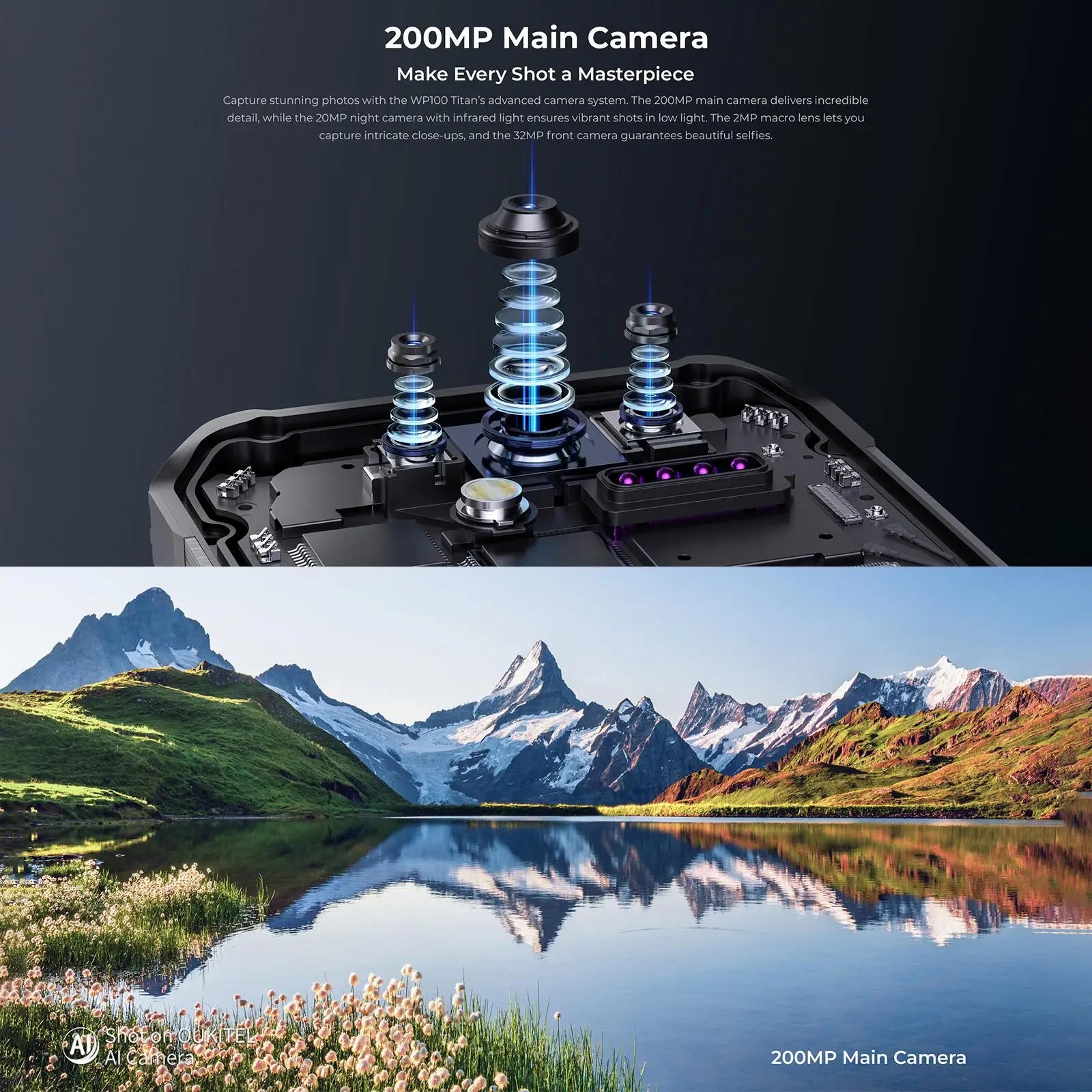 OUKITEL WP100 Titan | Rugged Smartphone 5G Proyector 200MP 33000mAh 66W | Android 15 NFC