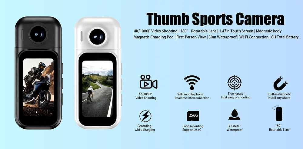 Cámara Corporal X50 Pro POV | 1080P HD | Mini Ultra-Compacta 44.7g | Lente 180° | Pantalla Táctil 1.47" | 800mAh | WiFi | Magnética | Deportes y Vlog