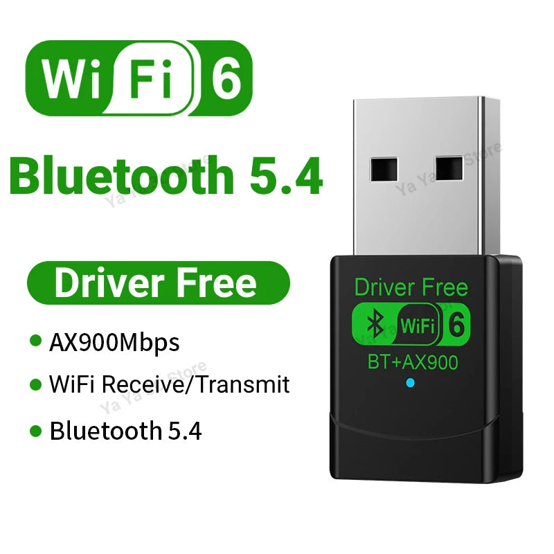 Adaptador USB WiFi + Bluetooth 5.4 900Mbps 2en1 | Doble Banda 2.4G & 5GHz | WiFi 6 | Sin Driver