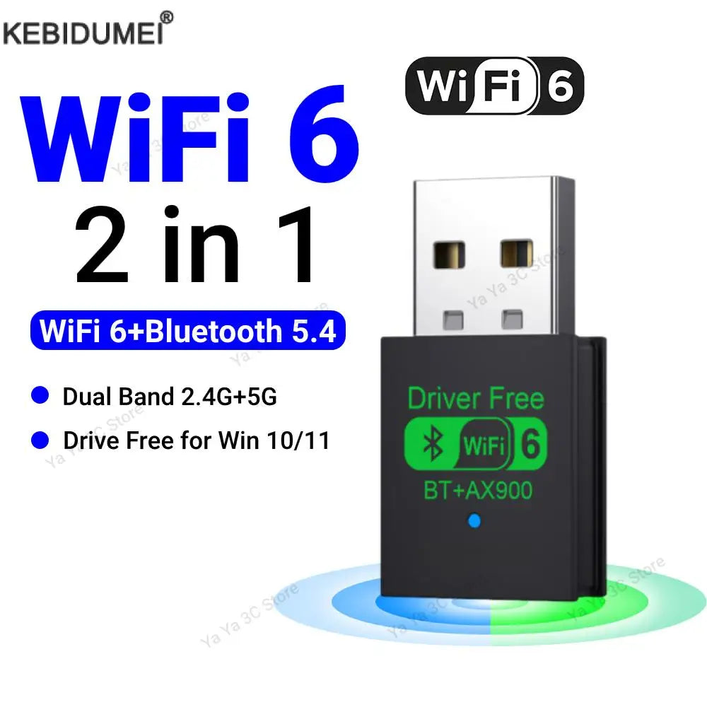 Adaptador USB WiFi + Bluetooth 5.4 900Mbps 2en1 | Doble Banda 2.4G & 5GHz | WiFi 6 | Sin Driver