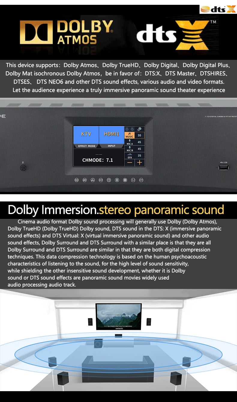 PAHOPE MK-8000 7.1 Home Theater AV Receiver | 8K 3D | DTS Digital HD | Karaoke | 110V & 220V