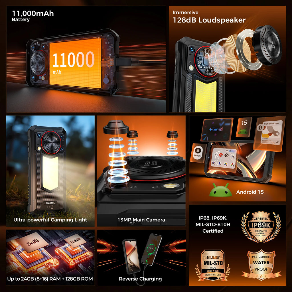 OUKITEL WP53 | Rugged Phone 4G 11000mAh 13MP Android 15 | NFC IP68 128dB