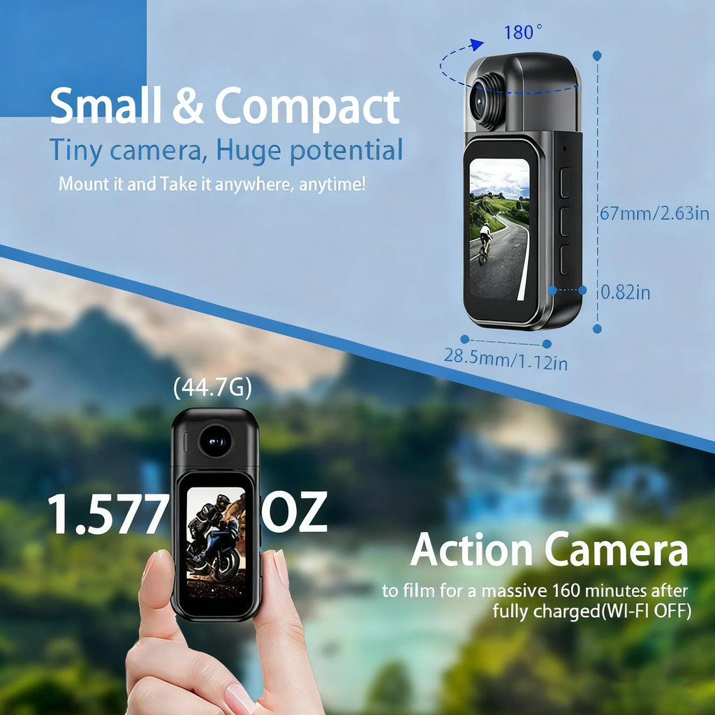 Cámara Corporal X50 Pro POV | 1080P HD | Mini Ultra-Compacta 44.7g | Lente 180° | Pantalla Táctil 1.47" | 800mAh | WiFi | Magnética | Deportes y Vlog