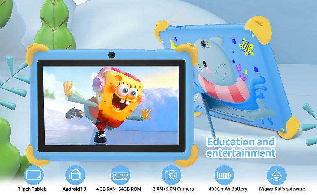 Tablet Infantil BDF 7" | Android 13 | 4GB RAM + 64GB | WiFi | Quad-Core | 4000mAh | Diseño para Niños