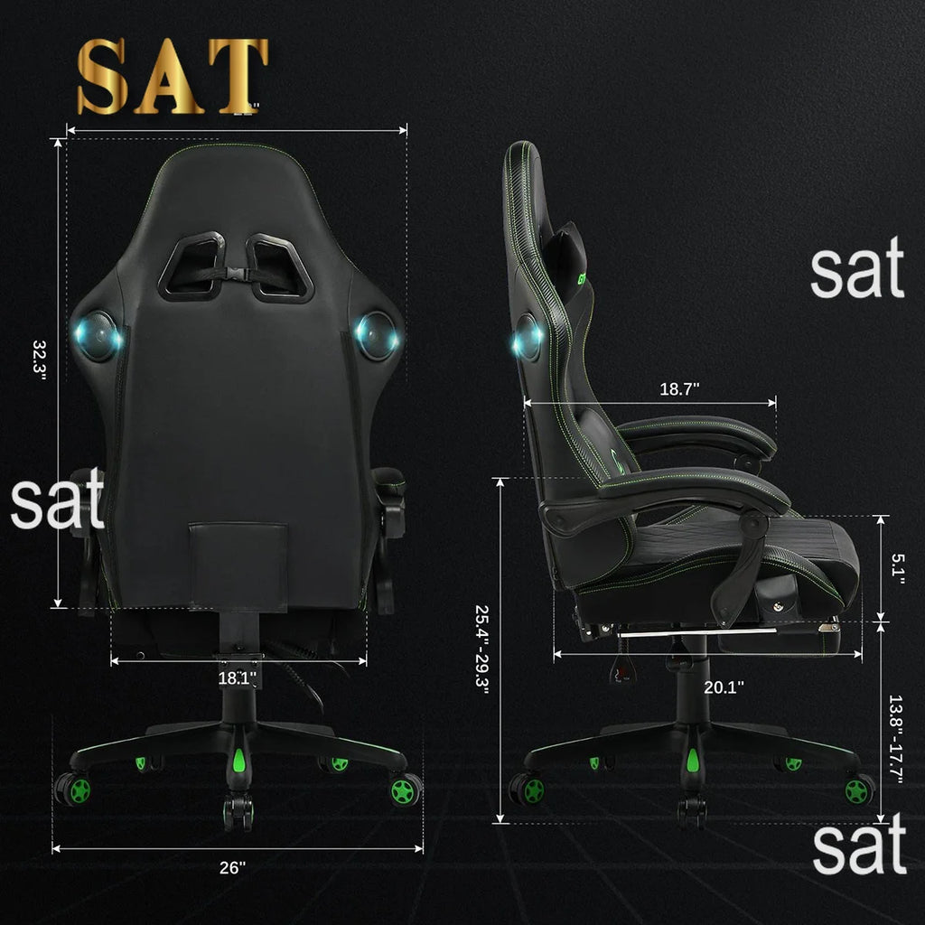 Racing Gaming Chair | Bluetooth Speaker & Footrest | PU Leather