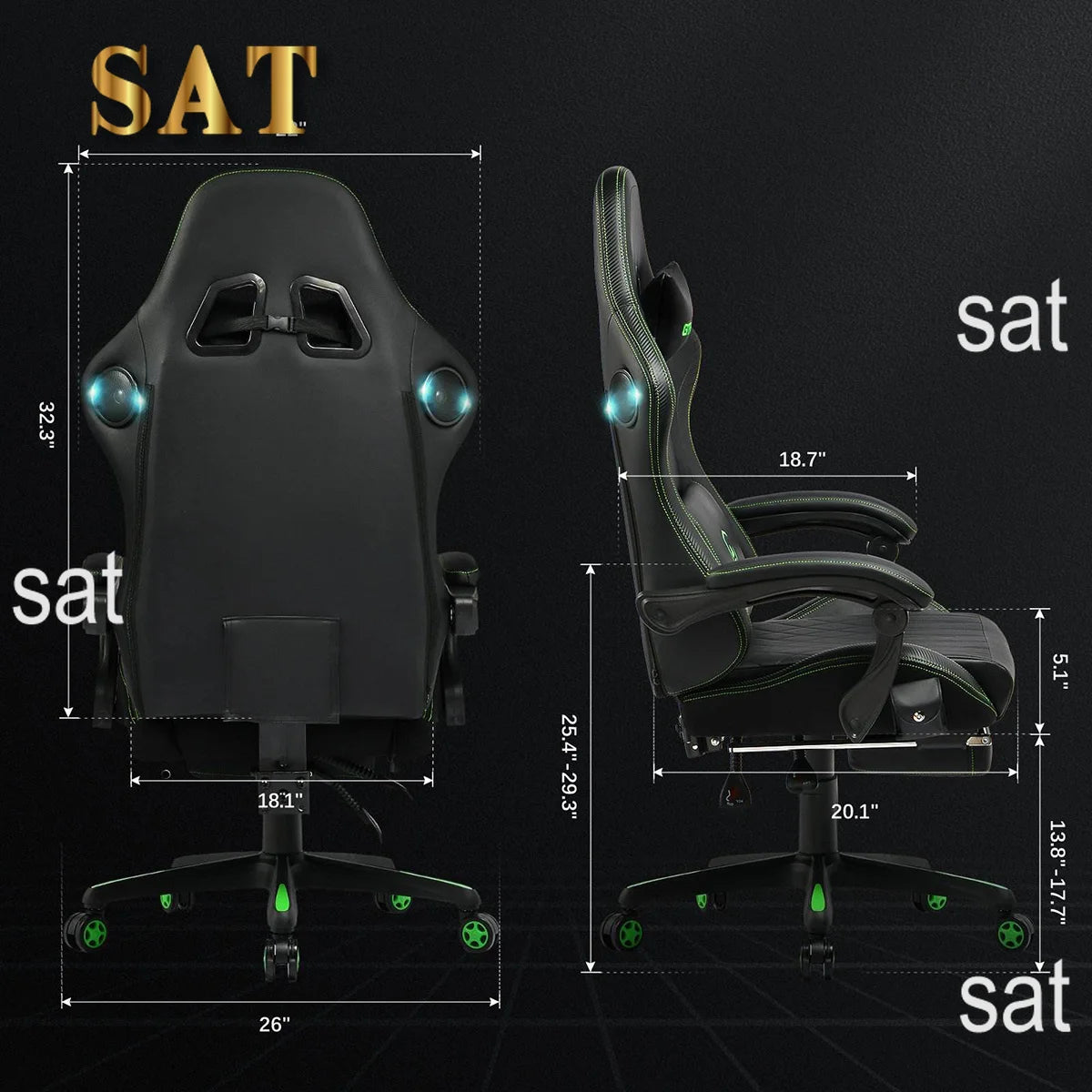 Racing Gaming Chair | Bluetooth Speaker & Footrest | PU Leather