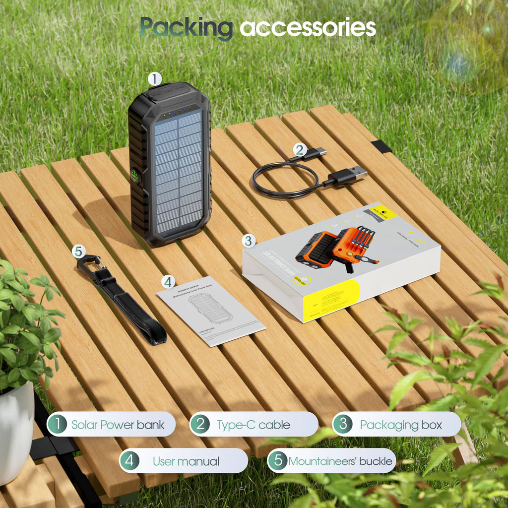 20000mAh Solar Hand-Crank Power Bank | 22.5W