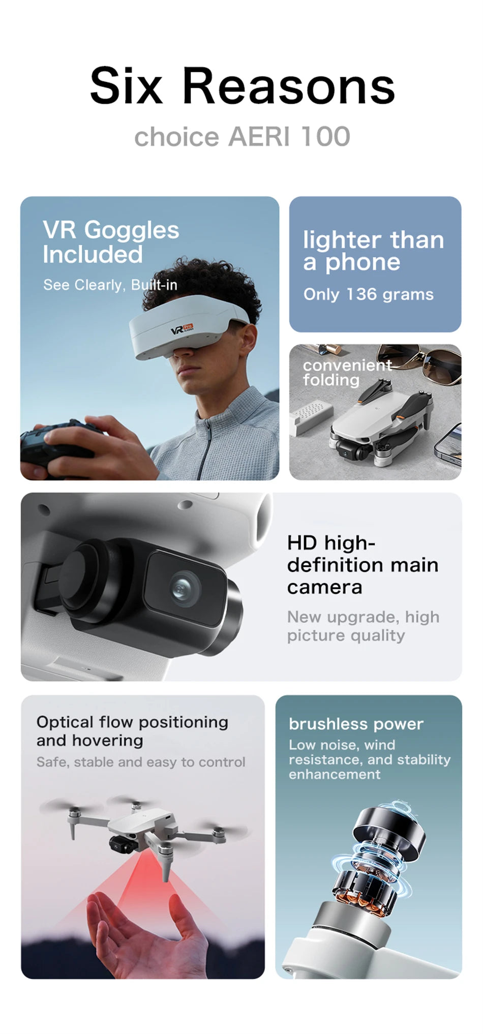 Dron Aeri100 VR – Cámara 8K HD, Motor Brushless, GPS, Evitación 360°, Diseño Aerodinámico 1:1