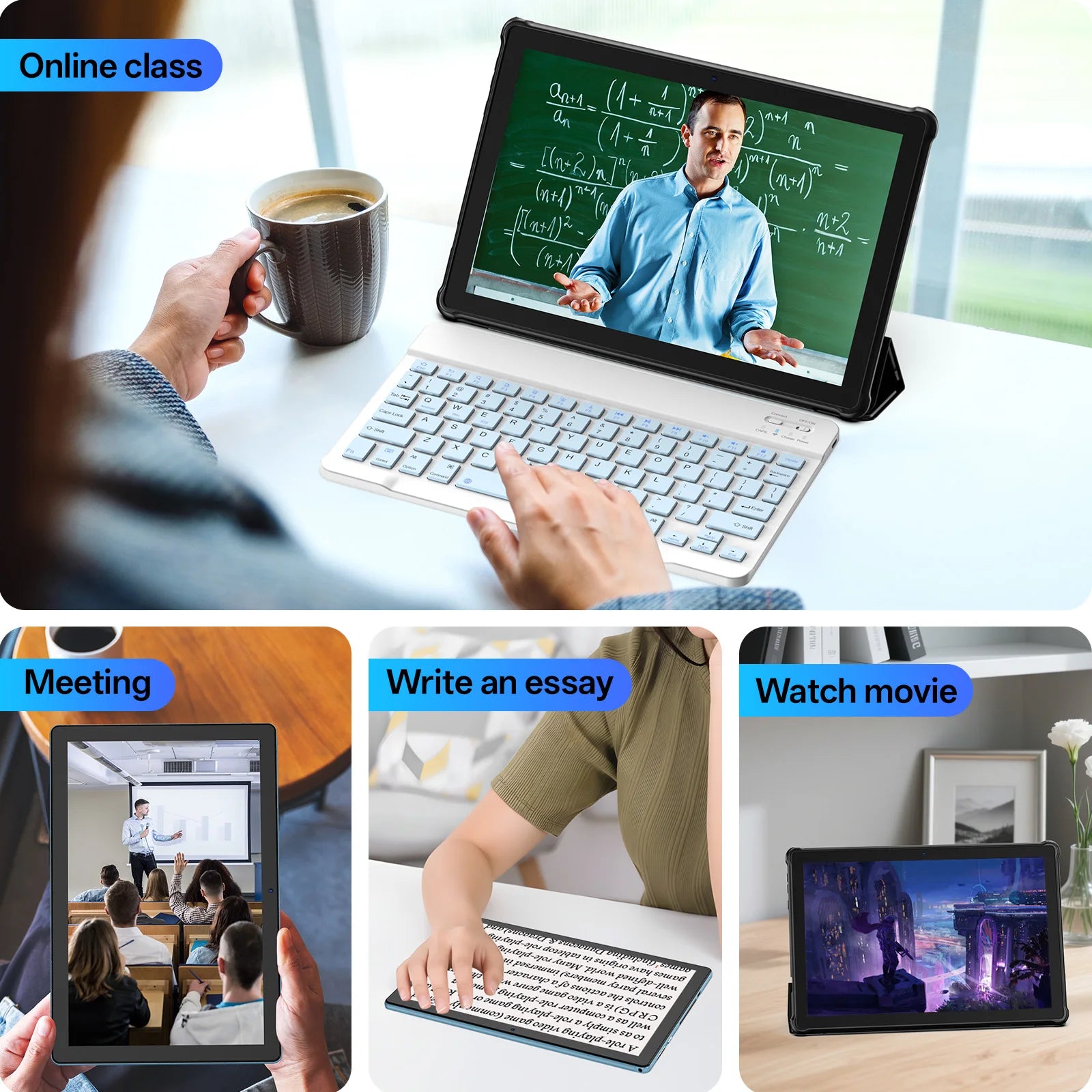 Tablet BAKEN 10" | Android 16 | 12GB RAM + 64GB | Quad-Core | 6000mAh | Dual Cámara | Azul y Negro
